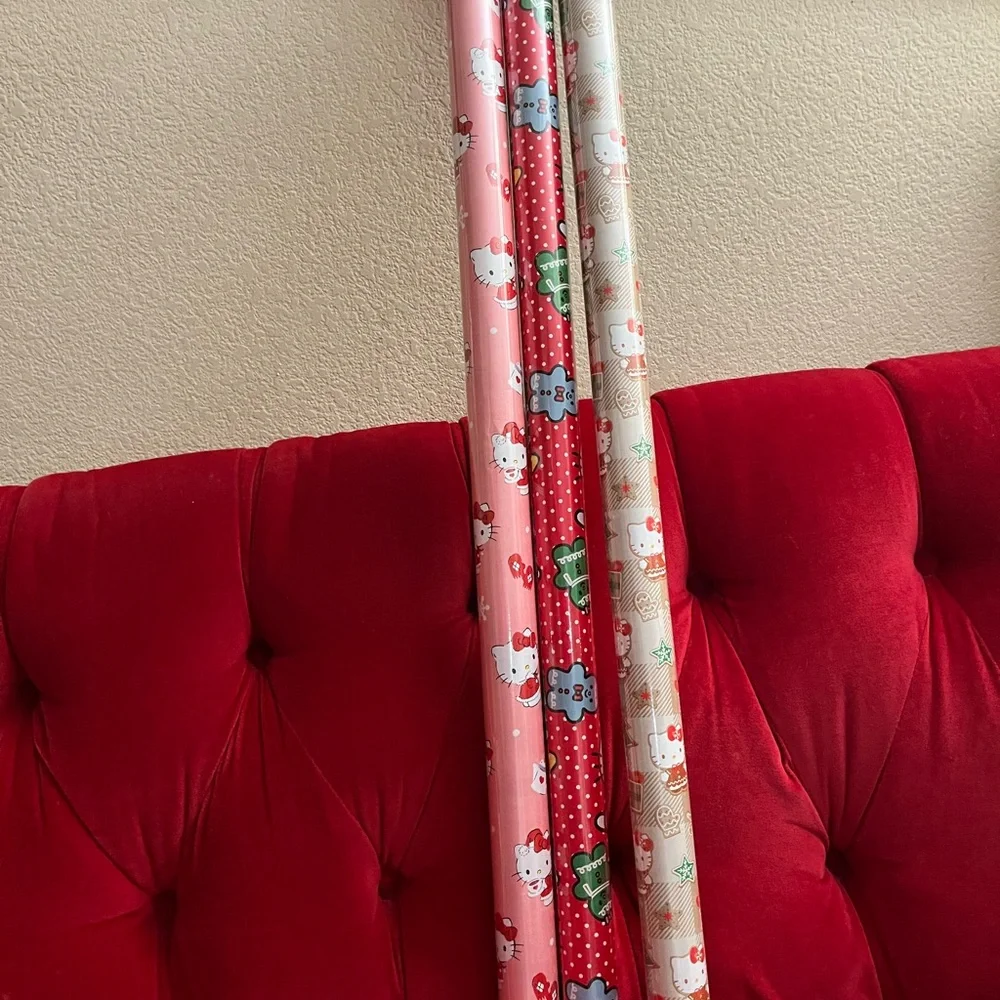 Hello Kitty Christmas Holiday Wrapping Paper Set - Pink, Red, Brown